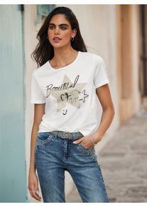 Heine Damen T-Shirt "Shirt", weiß, Gr. 46, gemustert, unifarben, 95% Baumwolle, 5% Elasthan, Shirts