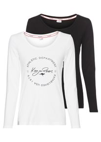 Kangaroos Damen Langarmshirt, schwarz-weiß, casual, Gr. 40, bedruckt, unifarben, Single Jersey, Obermaterial: 100% Baumwolle, Shirts, mit Print und