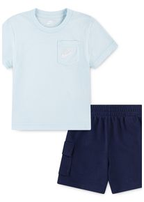 Nike Sportswear Kinder T-Shirt & Shorts "NKB B NSW PKT TEE FT SHORT SET", blau, Gr. 122, Obermaterial: 60% Baumwolle, 40% Polyester, KOB Set-Artikel,
