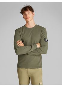 Herren Langarmshirt "BADGE WAFFLE LS TEE", grün, casual, Gr. XL, Calvin Klein Jeans, unifarben, Single Jersey, Obermaterial: 100% Baumwolle, Shirts,