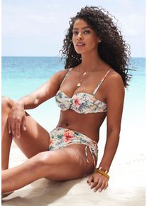 Lascana Damen Bügel-Bandeau-Bikini-Top "Salsa", beige, Gr. 36, geblümt, Microfaser, Recycling-Polyamid, Bikini-Oberteile, mit tollem Blumenprint