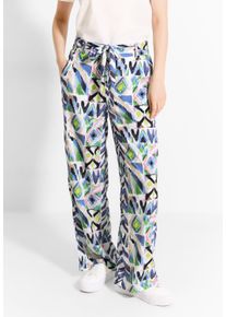 Cecil Damen Marlene-Hose, weiß, casual, Gr. M, bedruckt, Stoff, 100% Viskose, Hosen, Elastikbund mit Stoffgürtel