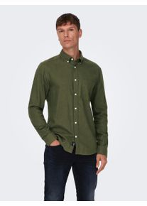 Only & Sons ONLY & SONS Herren Langarmhemd "ONSGUDMUND SLIM 1-PKT SOLID SHIRT NOOS", grün, modisch, Gr. S, unifarben, Web, Obermaterial: 100% Baumwolle, Hemden