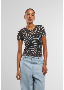 Urban Classics Herren T-Shirt "Urban Classics Damen Ladies AOP Mesh Tee"schwarzleaf, casual, Gr. M, bedruckt, 95% Polyester, 5% Elasthan, Shirts
