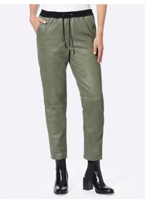Heine Damen Lederhose, grün, Gr. 34, unifarben, 100% Lammnappaleder, Bund:5% Elasthan, 65% Viskose, 30% Polyester, Hosen