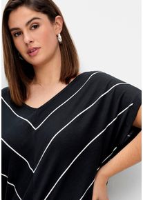 sheego Damen Kurzarmshirt "T-Shirt", schwarz-weiß, Gr. 44, gemustert, mehrfarbig, gestreift, 95% Viskose, 5% Elasthan, Shirts