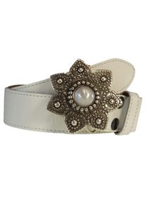 Damen Ledergürtel, weiß, modisch,feminin, Gr. 80, RETTUNGSRING BY SHOWROOM 019, unifarben, genarbt, Antik-Look, vintage, Rindsleder, Gürtel,