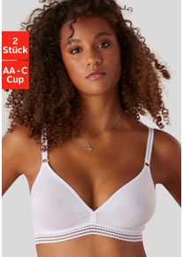 Petite Fleur Damen Soft-BH, Gr. 70, weiß, Jersey, Obermaterial: 95% Baumwolle, 5% Elasthan, Basic, BHs, ohne Bügel, in zierlichem Triangel Look