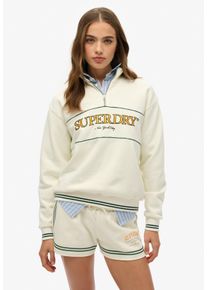 Superdry Damen Sweatshirt "COUNTRY CLUB LOOSE HALF ZIP", weiß, casual, Gr. L, unifarben, Sweatware, Obermaterial: 80% Baumwolle, 20% Polyester,