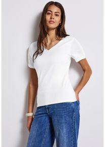 Street One Damen T-Shirt, weiß, casual, Gr. 44, unifarben, Jersey, Obermaterial: 50% Baumwolle, 50% Modal. Futter: 100% Baumwolle, Shirts, mit