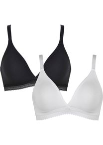 Naturana Damen Soft-BH, Gr. 95, schwarz-weiß, Obermaterial: 95% Baumwolle, 5% Elasthan. Spitze: 90% Polyamid, 10% Elasthan, unifarben, bestickt,