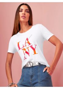 Heine Damen Kurzarmshirt "Shirt", weiß, Gr. 44, gemustert, mehrfarbig, bedruckt, 95% Viskose, 5% Elasthan, Shirts