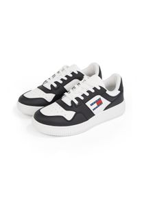 Tommy Jeans Damen Plateausneaker "TJW RETRO BASKET ESS", Gr. 39, schwarz-weiß, Leder, Textil, sportlich, Schuhe, Freizeitschuh, Halbschuh,