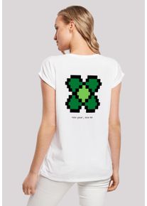 F4NT4STIC Damen T-Shirt "Silvester Happy New Year Pixel Kleeblatt", weiß, casual, Gr. XL, Obermaterial: 100% Baumwolle, Shirts, Print