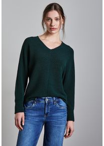Street One Damen Langarmshirt, grün, casual, Gr. 46, unifarben, Stoff, 69% Polyester, 29% Viskose, 2% Elasthan, Shirts, mit V-Ausschnitt