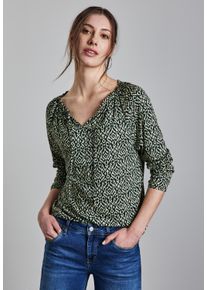 Street One Damen Langarmshirt, grün, casual, Gr. 42, bedruckt, Jersey, Obermaterial: 50% Baumwolle, 50% Modal, Shirts, mit All-Over Print