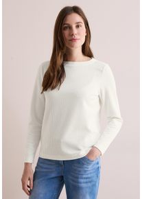 Cecil Damen Langarmshirt, weiß, casual, Gr. M, unifarben, Stoff, 70% Polyester, 27% Viskose, 3% Elasthan, Shirts, mit U-Boot-Ausschnitt