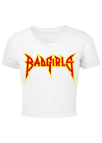 MISS TEE Herren Kurzarmshirt "Miss Tee Damen Badgirls Cropped Tee", weiß, casual, Gr. XS, bedruckt, 100% Baumwolle, Shirts