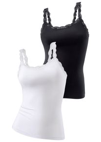 Lascana Damen Unterhemd, Gr. 32, schwarz-weiß, Single Jersey, Obermaterial: 95% Baumwolle, 5% Elasthan. Spitze: 87% Polyamid, 13% Elasthan,