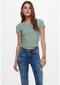 Only Damen Rundhalsshirt "ONLEMMA S/S SHORT TOP NOOS JRS", grün, casual, Gr. XS, unifarben, Single Jersey, Rippware, Obermaterial: 65% Polyester, 30%