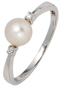Jobo Damen Perlenring, 60, P1 = bei 10-facher Vergrößerung erkennbare Einschlüsse, Weißgold 585-Diamanten-Perlen, weiß, Weißgold 585, Diamanten,