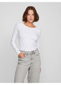 Vila Damen Langarmshirt "VINORA L/S O-NECK TOP - NOOS", weiß, modisch, Gr. S, unifarben, Jersey, Obermaterial: 96% Baumwolle, 4% Elasthan, Shirts