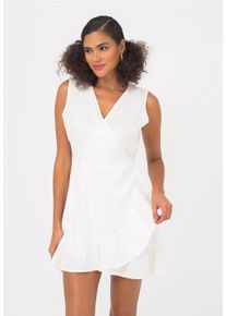 FRESHLIONS Damen Jerseykleid "Mailinda", weiß, feminin, Gr. S, unifarben, 100% Leinen, Kleider, im eleganten Wickel-Design
