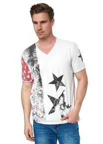 Rusty Neal Herren T-Shirt, weiß, casual, Gr. XXL, bedruckt, 100% Baumwolle, Shirts, mit V-Neck