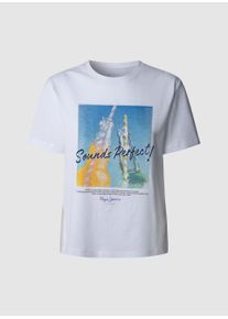 Pepe Jeans Damen T-Shirt "ANGEL", weiß, casual, Gr. M, bedruckt, Single Jersey, Obermaterial: 100% Baumwolle, Shirts, mit großem Frontprint