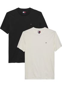 Tommy Jeans Herren Rundhalsshirt "TJM XSLIM 2PACK JERSEY TEE EXT", schwarz-weiß, casual, Gr. XXL, unifarben, Single Jersey, Obermaterial: 100%