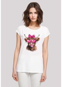 F4NT4STIC Damen T-Shirt "Highland Cow Valentinstag Sonnenbrille", weiß, casual, Gr. XXXL, Obermaterial: 100% Baumwolle, Shirts, Premium Qualität