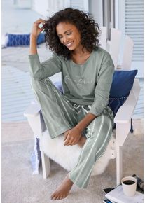 Vivance Dreams Damen Pyjama, Gr. 36, grün, Single Jersey, Obermaterial: 100% Baumwolle, Basic, Homewear-Sets, mit Frontdruck