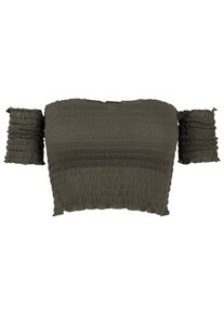 Urban Classics Herren Muskelshirt "Urban Classics Damen Ladies Cropped Cold Shoulder Smoke Top", grün, casual, Gr. L, unifarben, 100% Viskose, Shirts