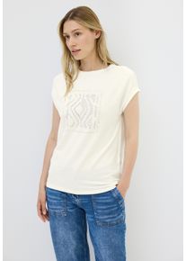 Cecil Damen T-Shirt, weiß, casual, Gr. S, bedruckt, Web, 48% Baumwolle, 48% Modal, 4% Elasthan, Shirts, aus Baumwolle mit Stretchante