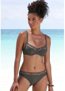 Lascana Damen Bügel-Bikini-Top "Adelin", grün, Gr. 38, Animalprint, unifarben, Recycling-Polyamid, Bikini-Oberteile, mit bedruckten Einsätzen