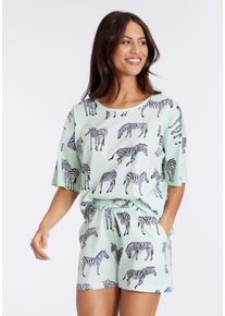 Vivance Dreams Damen Shorty, Gr. 48, grün, Single Jersey, Obermaterial: 60% Baumwolle, 40% Polyester, feminin, Homewear-Sets, mt Animal Alloverprint
