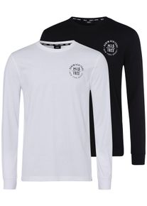 H.I.S. H.I.S Herren Langarmshirt, schwarz-weiß, casual, Gr. S, bedruckt, Single Jersey, Obermaterial: 100% Baumwolle, Shirts, Langarm, bedruckt,