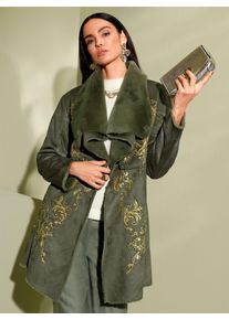 Mainpol Damen Langjacke, grün, Gr. 36, unifarben, 100% Polyester, Fellimitat:100% Polyester, Jacken