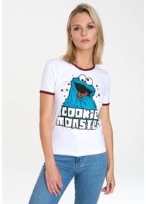 logoshirt Damen T-Shirt "Sesamstrasse - Krümelmonster", weiß, casual, Gr. S, bedruckt, 100% Baumwolle, Shirts, mit lizenziertem Print