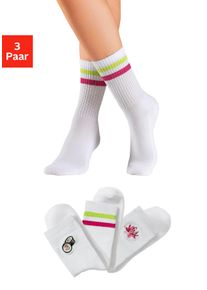 Lascana Damen Tennissocken, Gr. 35, weiß, Baumwollmischung, unifarben, Socken, mit Frotteesohle und Stickerei