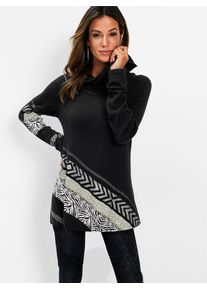 CRÉATION L CREATION L Damen Rollkragenpullover "Pullover", schwarz-weiß, Gr. 36, gemustert, mehrfarbig, animal-print, 60% Viskose, 40% Baumwolle, Pullover