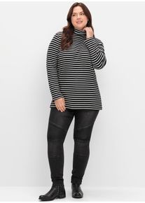 sheego Damen Rollkragenshirt "Rollkragenshirt", schwarz-weiß, Gr. 44, gemustert, gestreift, 100% Baumwolle, Shirts