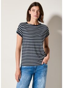 Cecil Damen Rundhalsshirt, blau, casual, Gr. XL, gestreift, Stoff, 65% Viskose, 30% Polyester, 5% Elasthan, Shirts, mit U-Boot-Ausschnitt