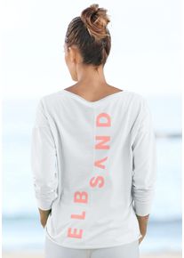 ELBSAND Damen Langarmshirt "Raina", weiß, casual, Gr. M, unifarben, Jersey, Obermaterial: 50% Baumwolle, 50% Polyester, Shirts, mit Logoprint hinten,