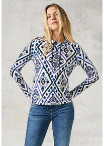 Cecil Damen Langarmshirt, weiß, casual, Gr. XS, bedruckt, Strick, Obermaterial: 100% Baumwolle, Shirts, mit grafischem Muster