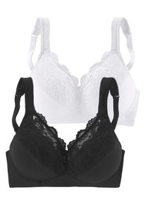 Petite Fleur Damen Soft-BH, Gr. 95, schwarz-weiß, Jersey, Spitze, Obermaterial: 60% Polyamid, 29% Baumwolle, 11% Elasthan, klassisch, BHs, ohne Bügel