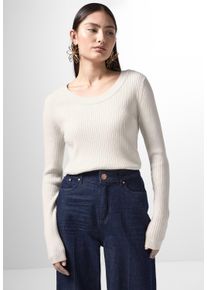Damen Sweatshirt, weiß, casual, Gr. 46, STREET ONE STUDIO, unifarben, Sweatware, 52% Viskose, 28% Polyester, 20% Polyamid, Sweatshirts, aus softem
