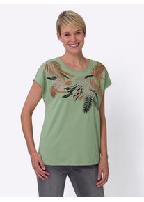 Classic Basics Damen Kurzarmshirt "Kurzarm-Shirt", grün, Gr. 48, gemustert, mehrfarbig, 100% Baumwolle, Shirts