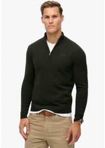 Superdry Herren Strickpullover "ESSENTIAL EMB KNIT HALF ZIP", grün, modisch, Gr. M, meliert, Strick, Obermaterial: 35% Wolle, 35% Nylon, 30%
