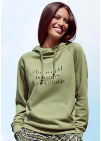 Lascana Damen Hoodie, Gr. 32, grün, angeraute Sweatware, Obermaterial: 50% Baumwolle, 50% Polyester, unifarben, casual, Sweatshirts, mit Statement